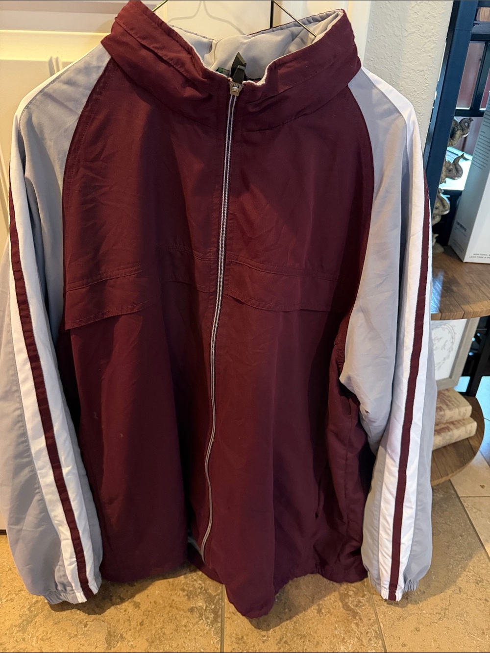 Men's Tech Gear Maroon and Light Gray Zip-Front Jacket